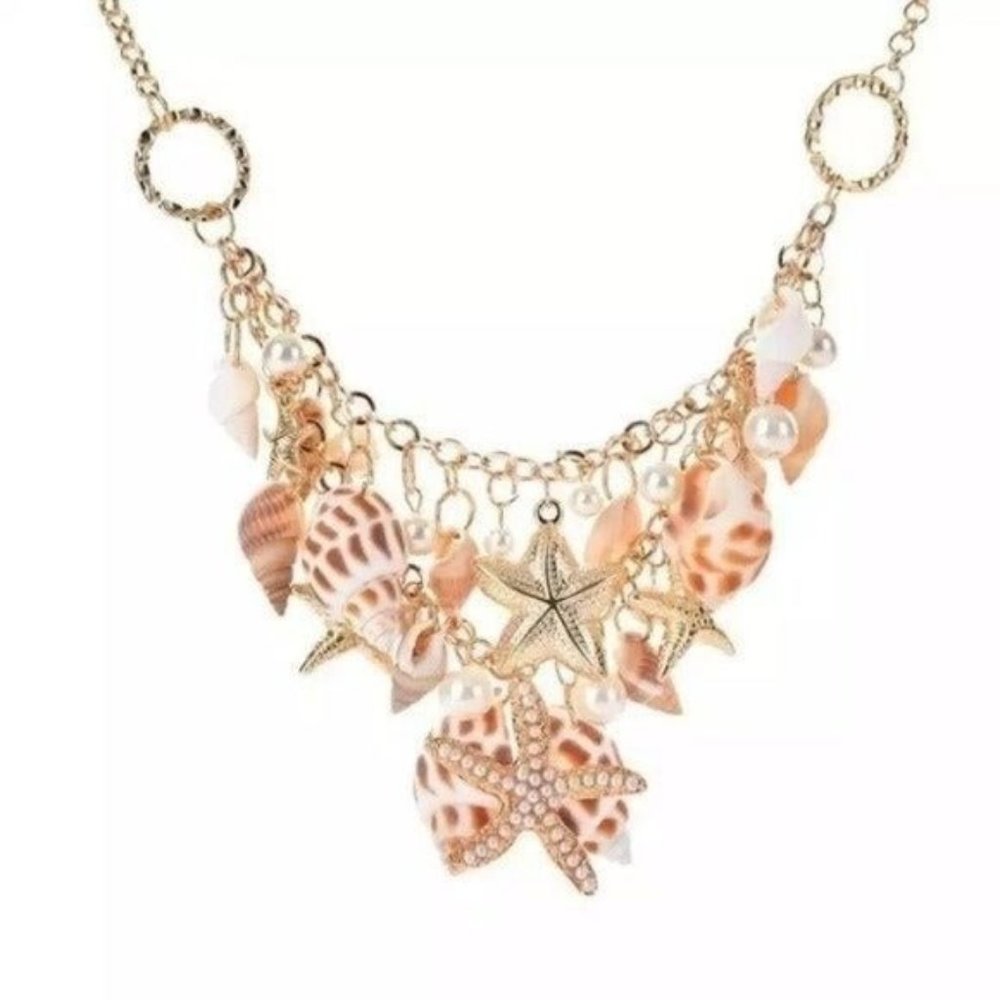 Seashell starfish necklace Pearl conch shells coastal beach starfish